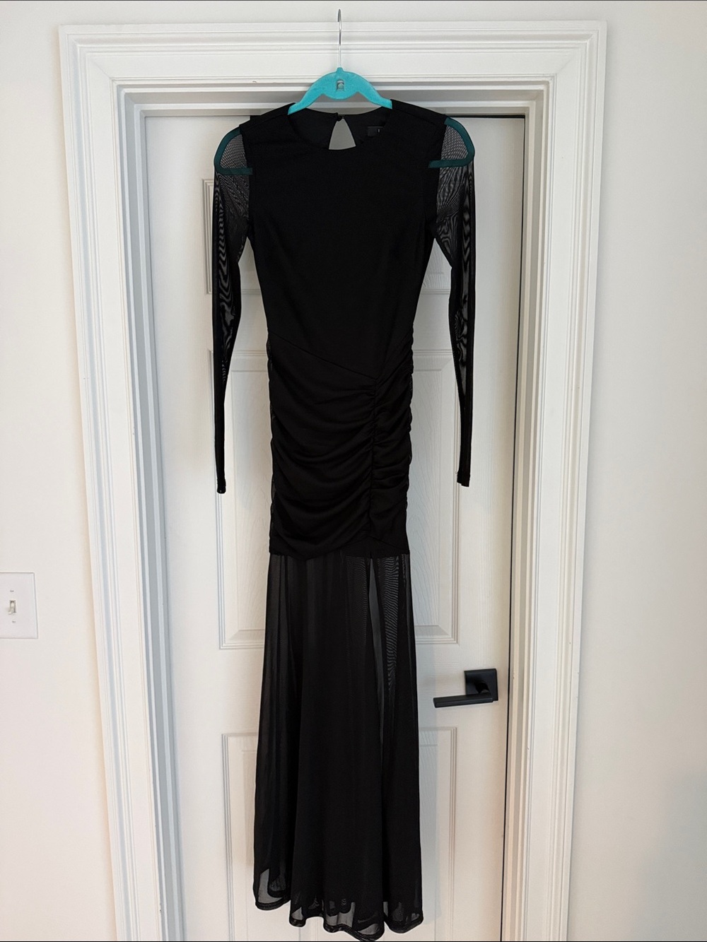 Lulu's Black Long Sleeve Mesh Panel Maxi Dress